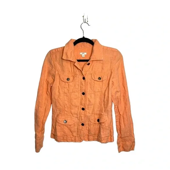 J. Jill 100% Linen Neon Orange Button Utility Jacket Xsmall Women’s - Picture 1 of 10